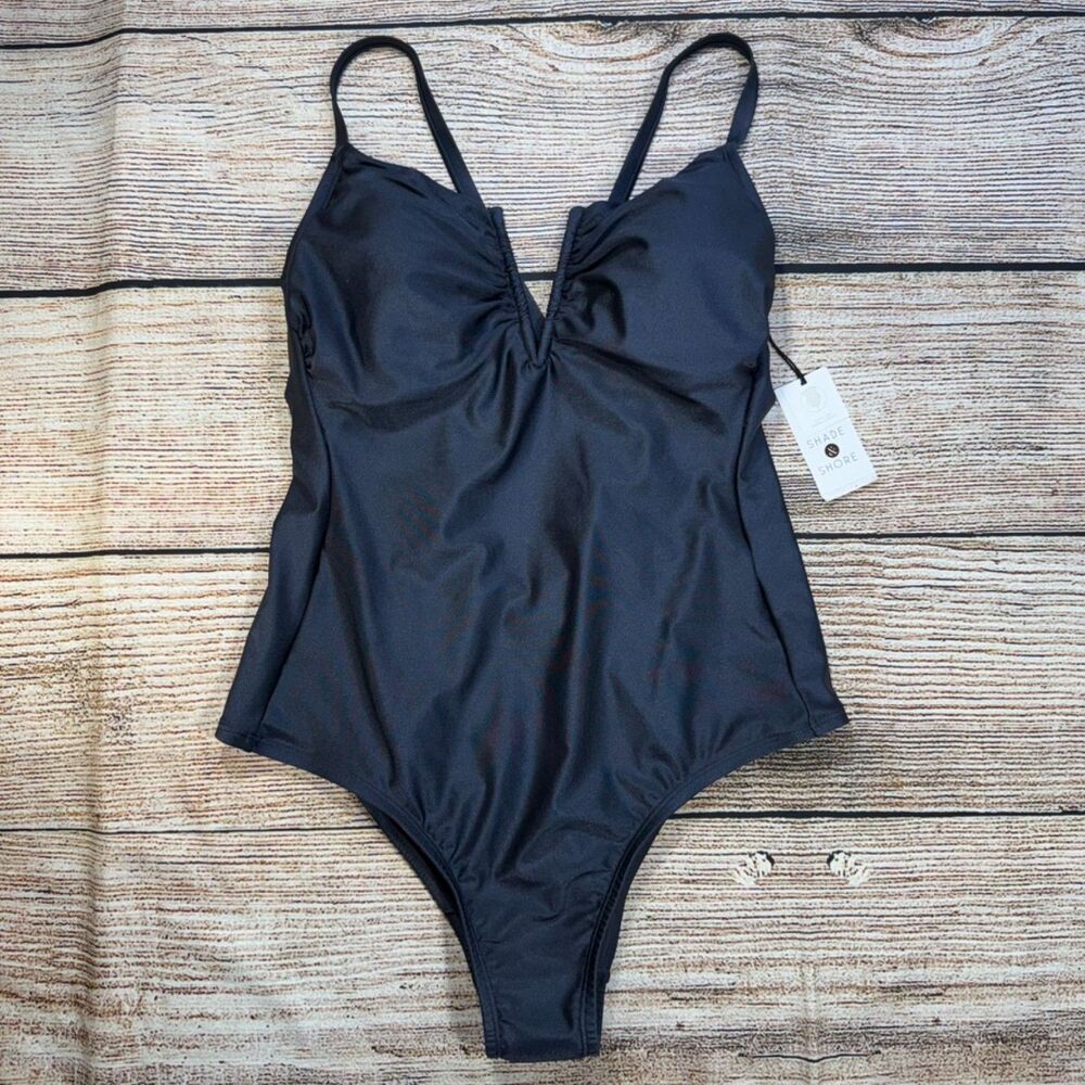 Shade & Shore Women's V-Wire Plunge High Leg One-Piece Swimsuit Size 14